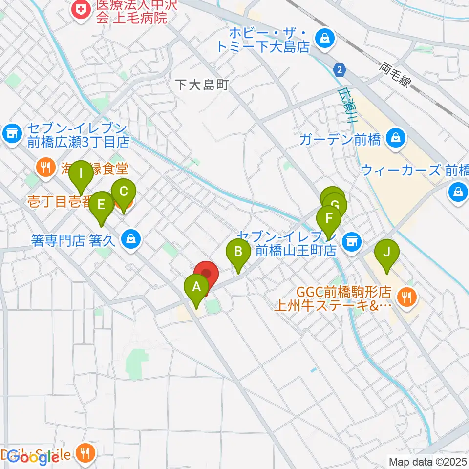 ヴィエナピアノ教室・フルート教室周辺のファミレス・ファーストフード一覧地図