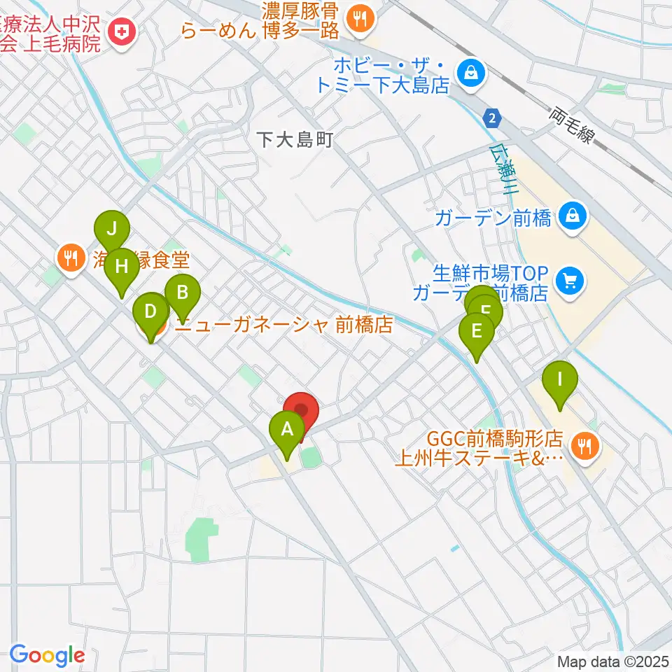 ヴィエナピアノ教室・フルート教室周辺のファミレス・ファーストフード一覧地図