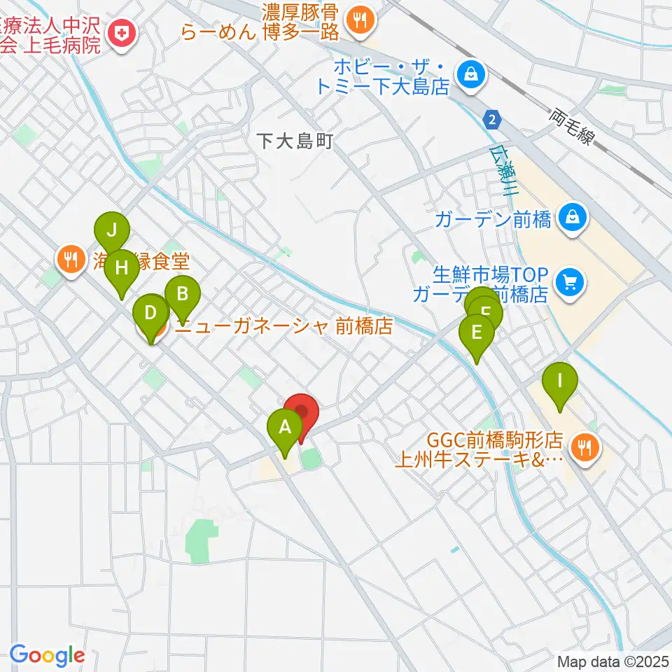 ヴィエナピアノ教室・フルート教室周辺のファミレス・ファーストフード一覧地図