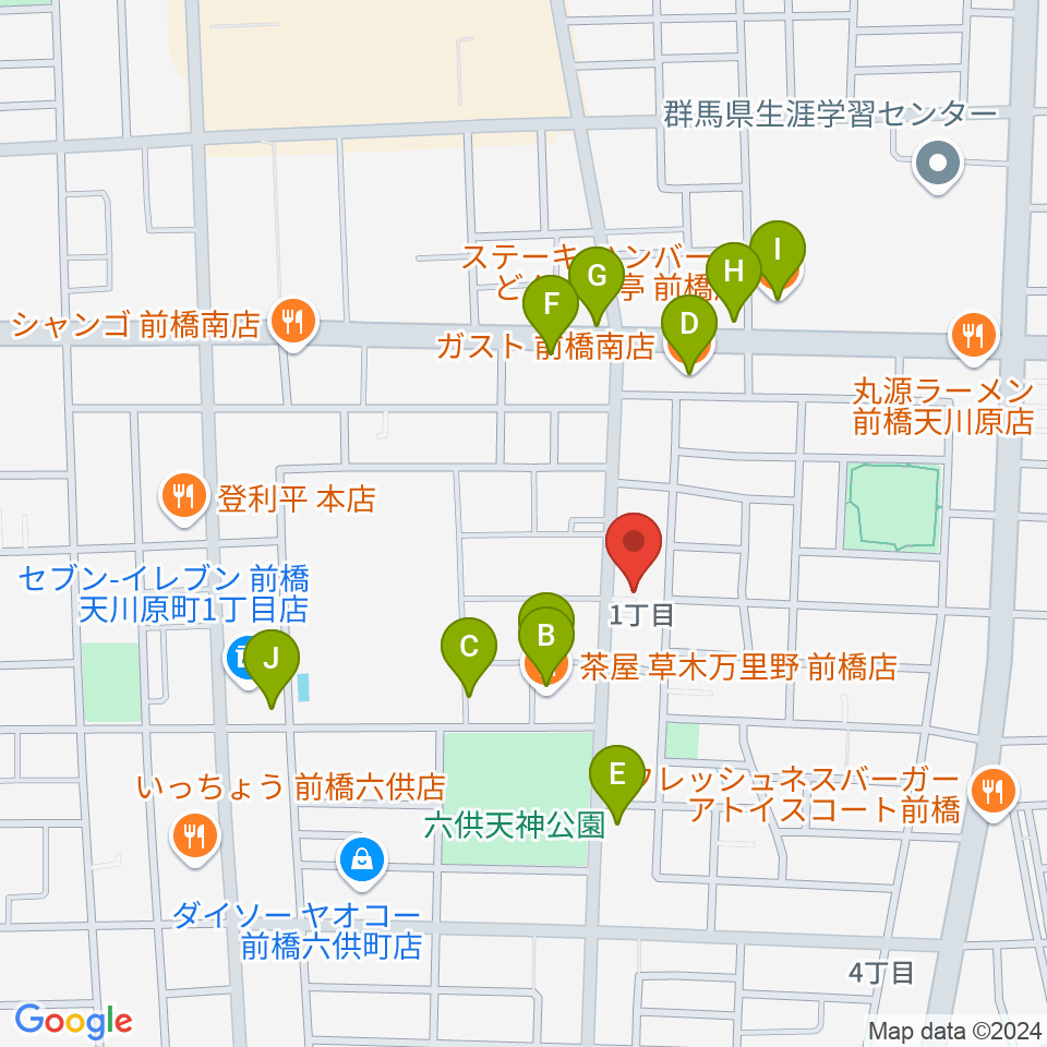 エコミック音楽教室周辺のファミレス・ファーストフード一覧地図