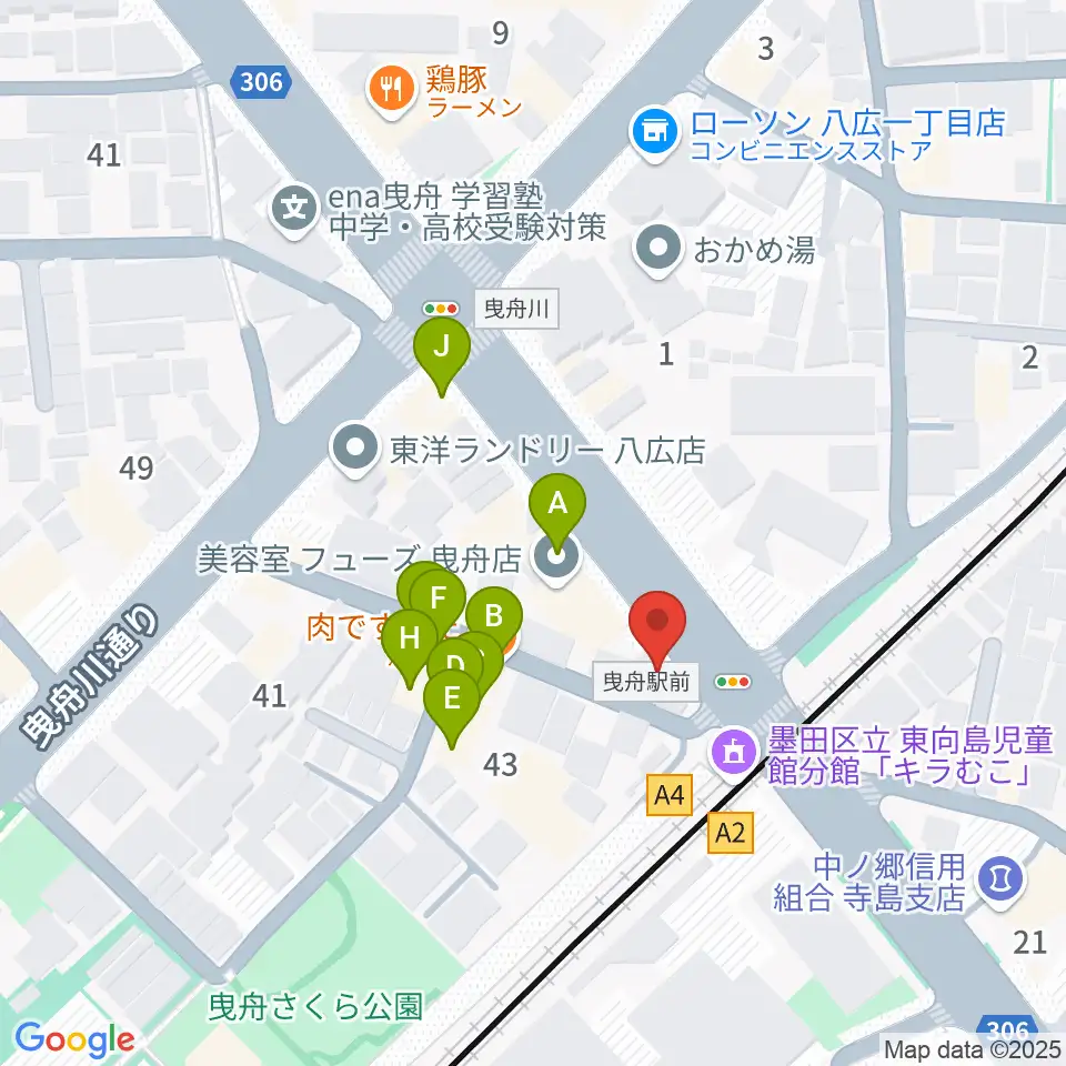 MAT音楽教室 曳舟第二教室周辺のファミレス・ファーストフード一覧地図