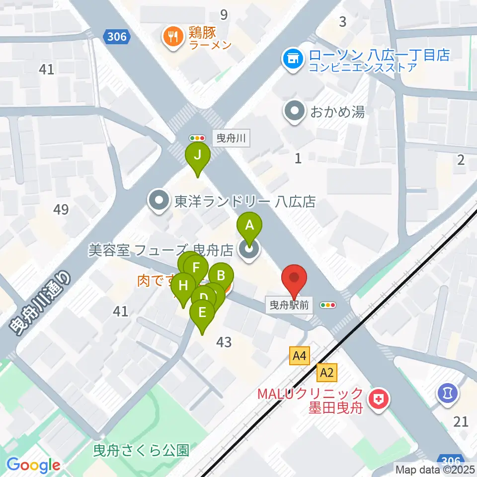 MAT音楽教室 曳舟第二教室周辺のファミレス・ファーストフード一覧地図