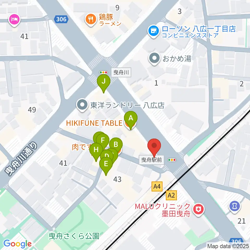 MAT音楽教室 曳舟第二教室周辺のファミレス・ファーストフード一覧地図