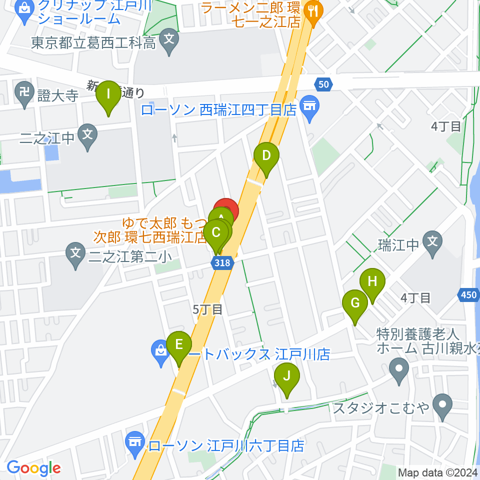サウンドスタジオＭ一之江店周辺のファミレス・ファーストフード一覧地図