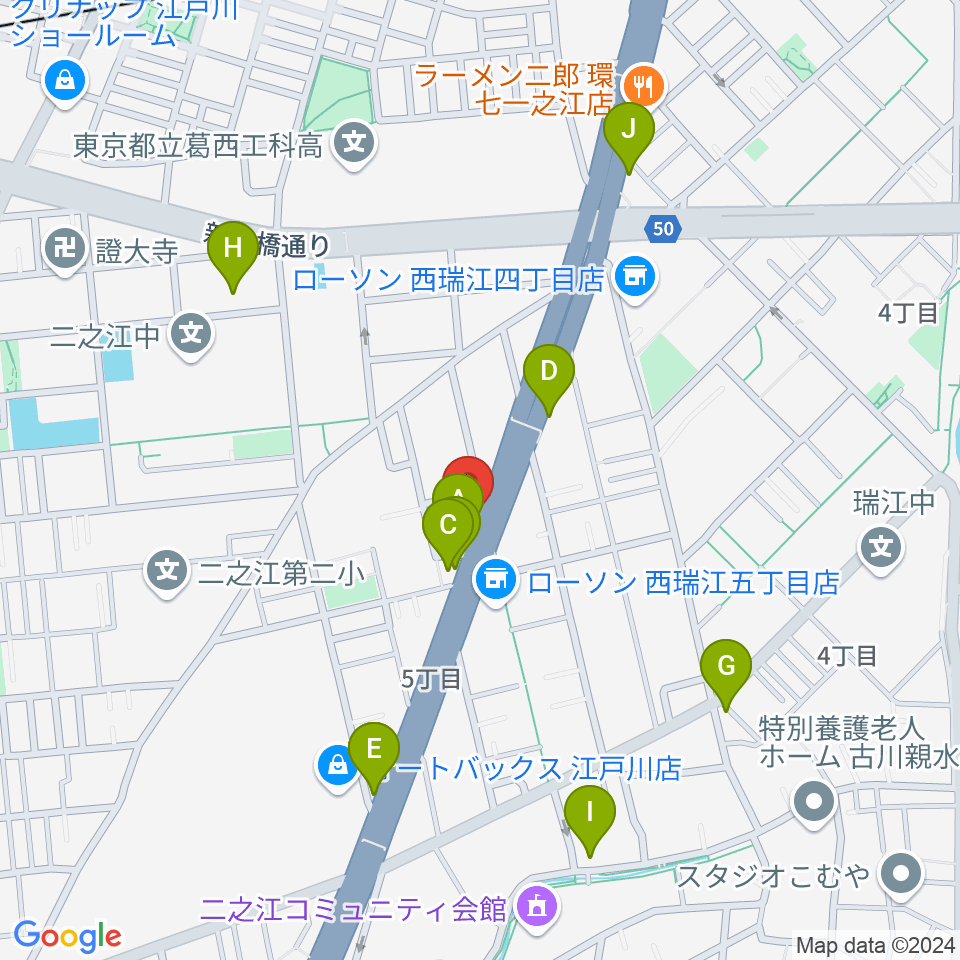 サウンドスタジオＭ一之江店周辺のファミレス・ファーストフード一覧地図