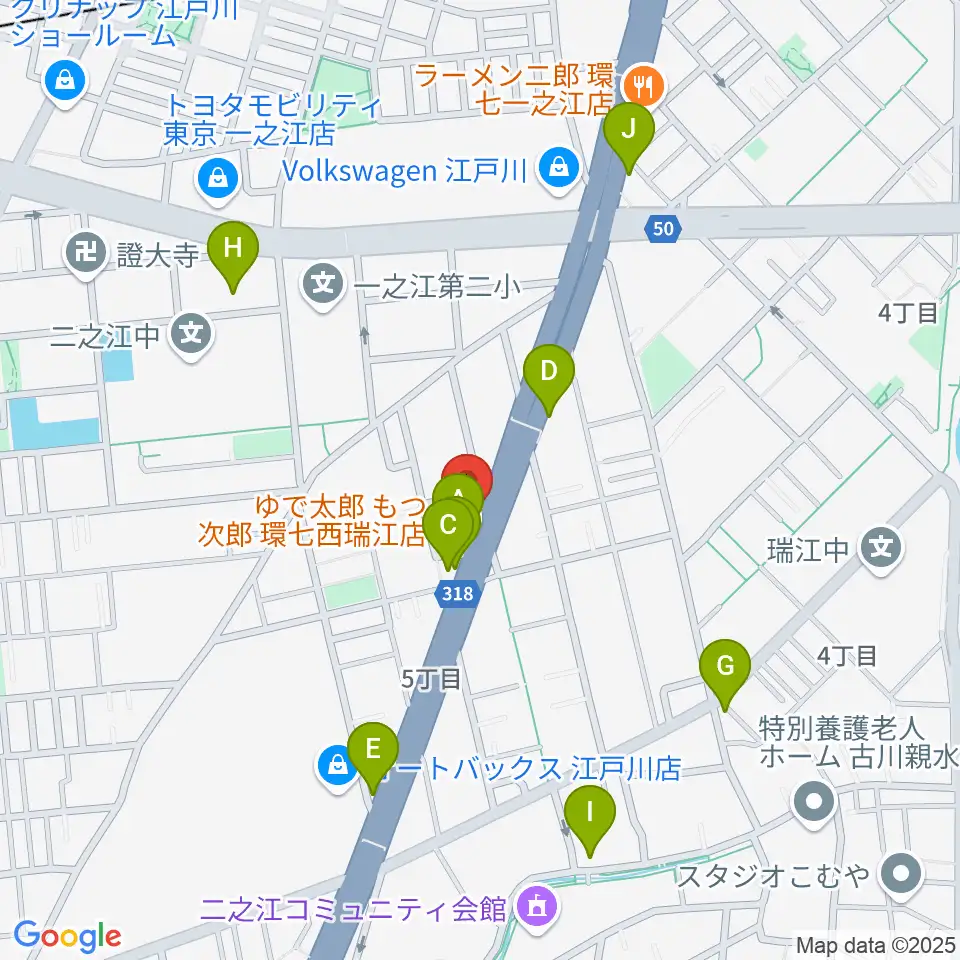 サウンドスタジオＭ一之江店周辺のファミレス・ファーストフード一覧地図