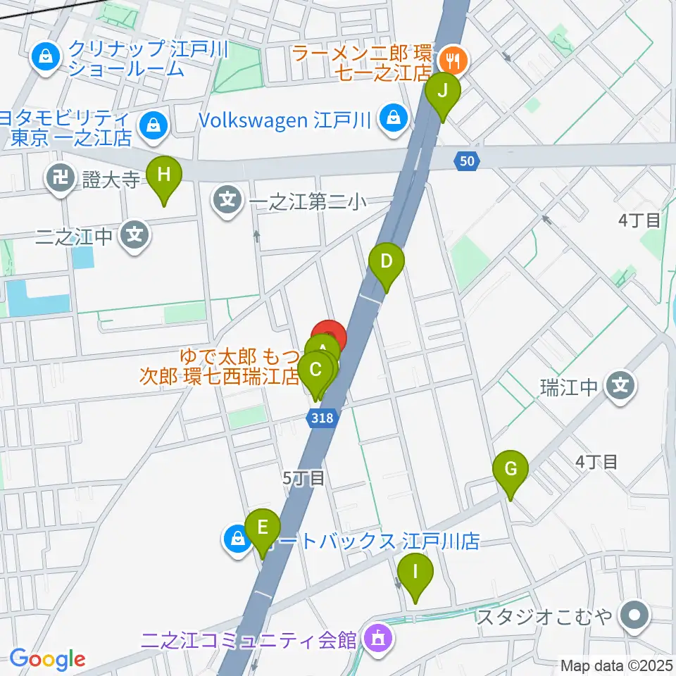 サウンドスタジオＭ一之江店周辺のファミレス・ファーストフード一覧地図