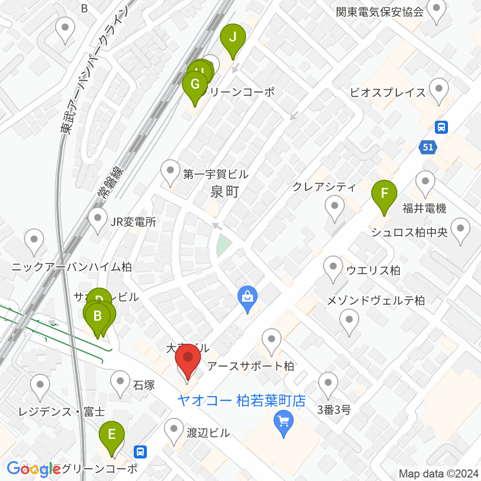 サウンドスタジオＭ 柏店周辺のファミレス・ファーストフード一覧地図