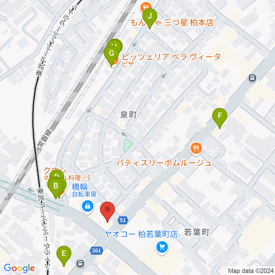 サウンドスタジオＭ 柏店周辺のファミレス・ファーストフード一覧地図