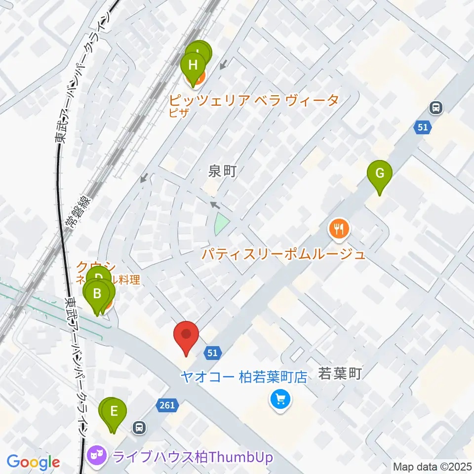 サウンドスタジオＭ 柏店周辺のファミレス・ファーストフード一覧地図