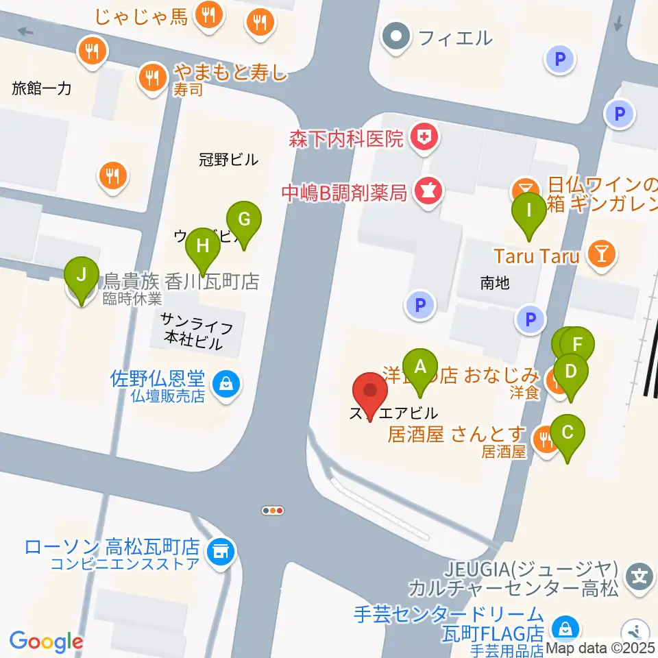 高松モンスター周辺のファミレス・ファーストフード一覧地図