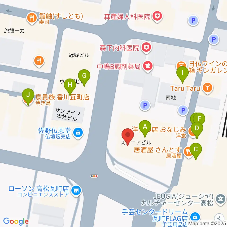 高松モンスター周辺のファミレス・ファーストフード一覧地図