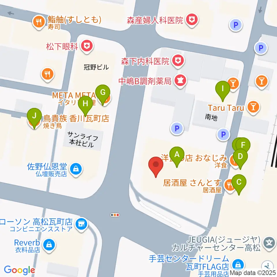 高松モンスター周辺のファミレス・ファーストフード一覧地図