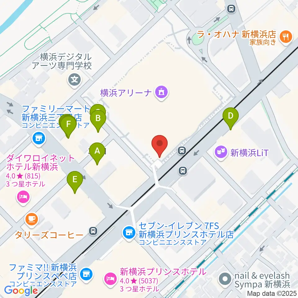 Mugic Piano Studio新横浜周辺のファミレス・ファーストフード一覧地図