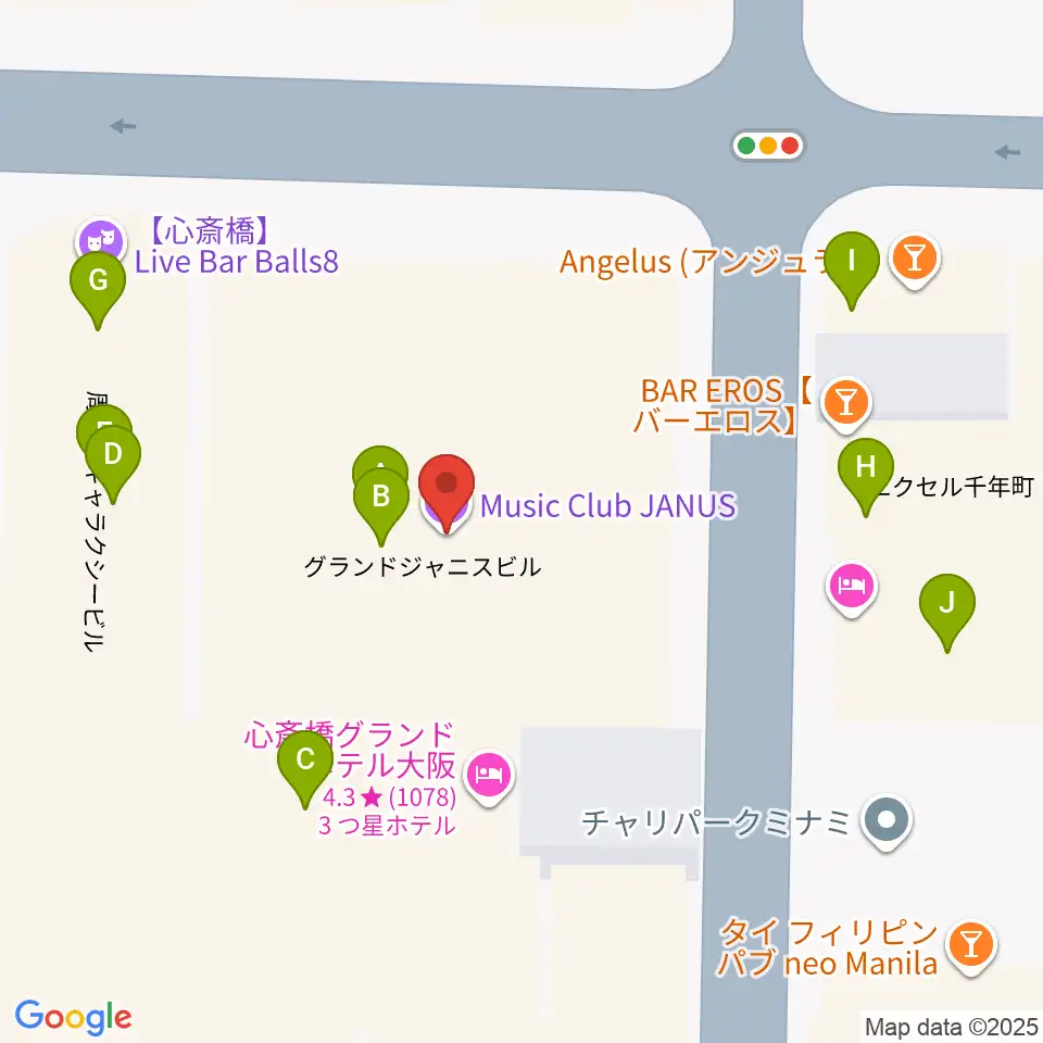 心斎橋ジャニス周辺のファミレス・ファーストフード一覧地図