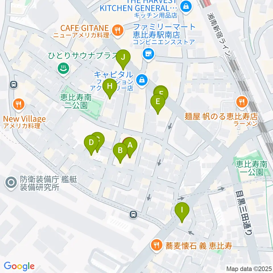 恵比寿ヒルサイドスタジオ周辺のファミレス・ファーストフード一覧地図