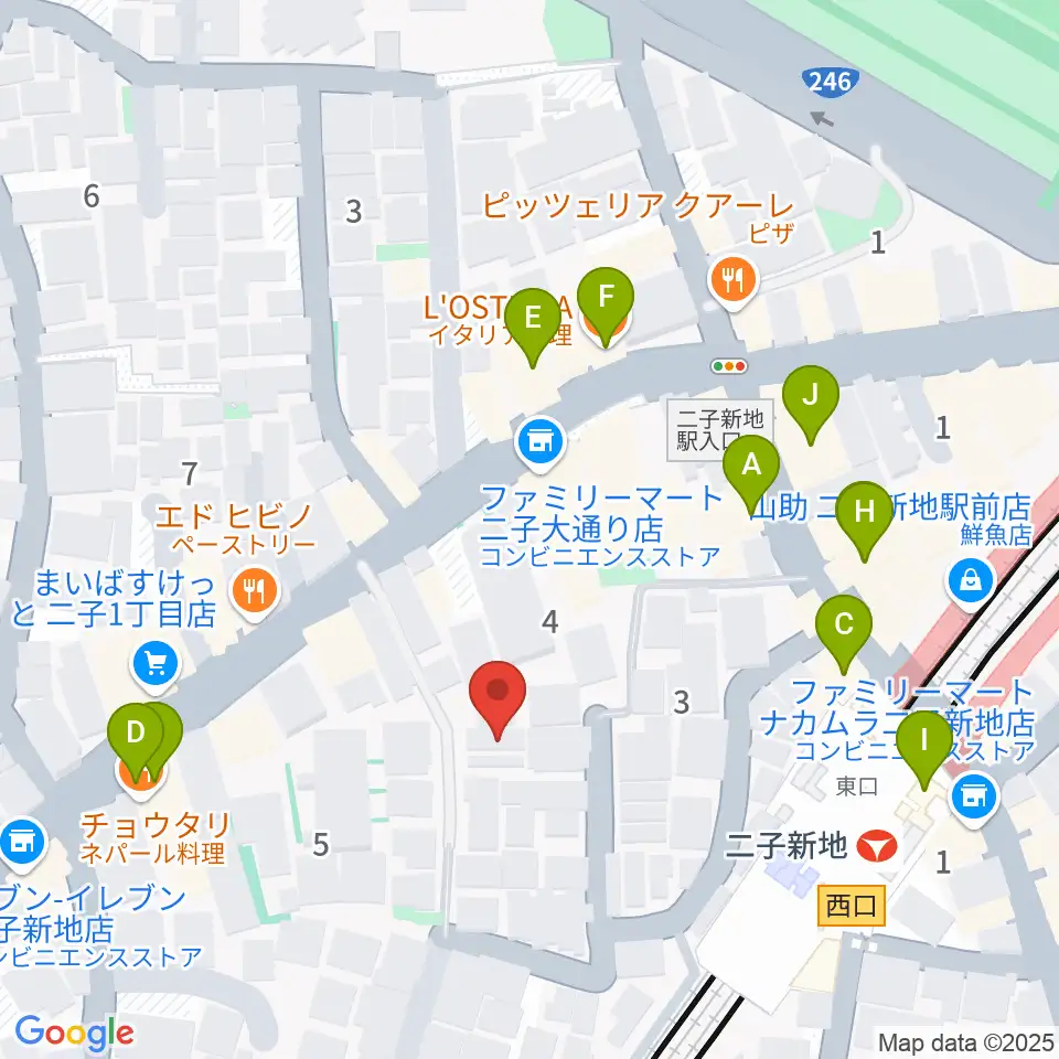Iorana Music 二子新地周辺のファミレス・ファーストフード一覧地図