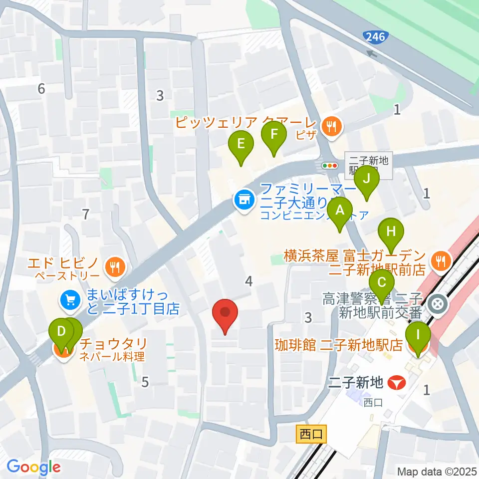 Iorana Music 二子新地周辺のファミレス・ファーストフード一覧地図
