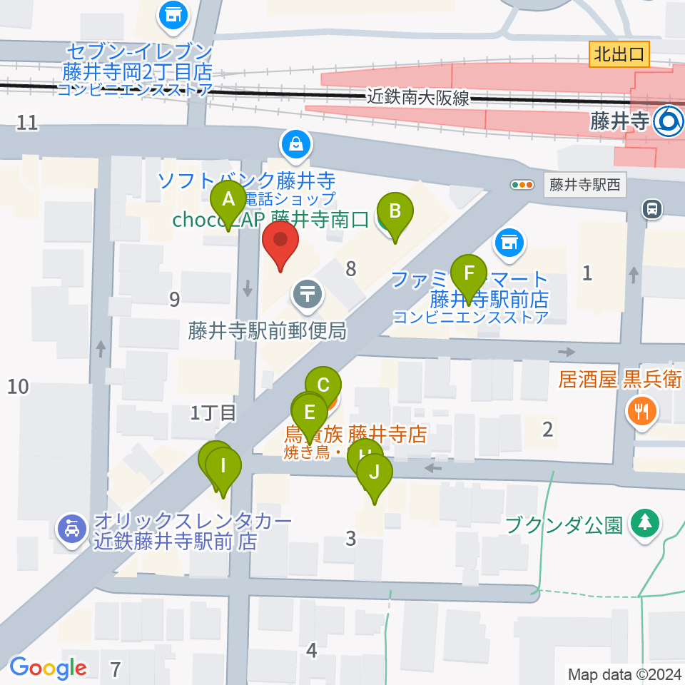 藤井寺JAMJAM周辺のファミレス・ファーストフード一覧地図