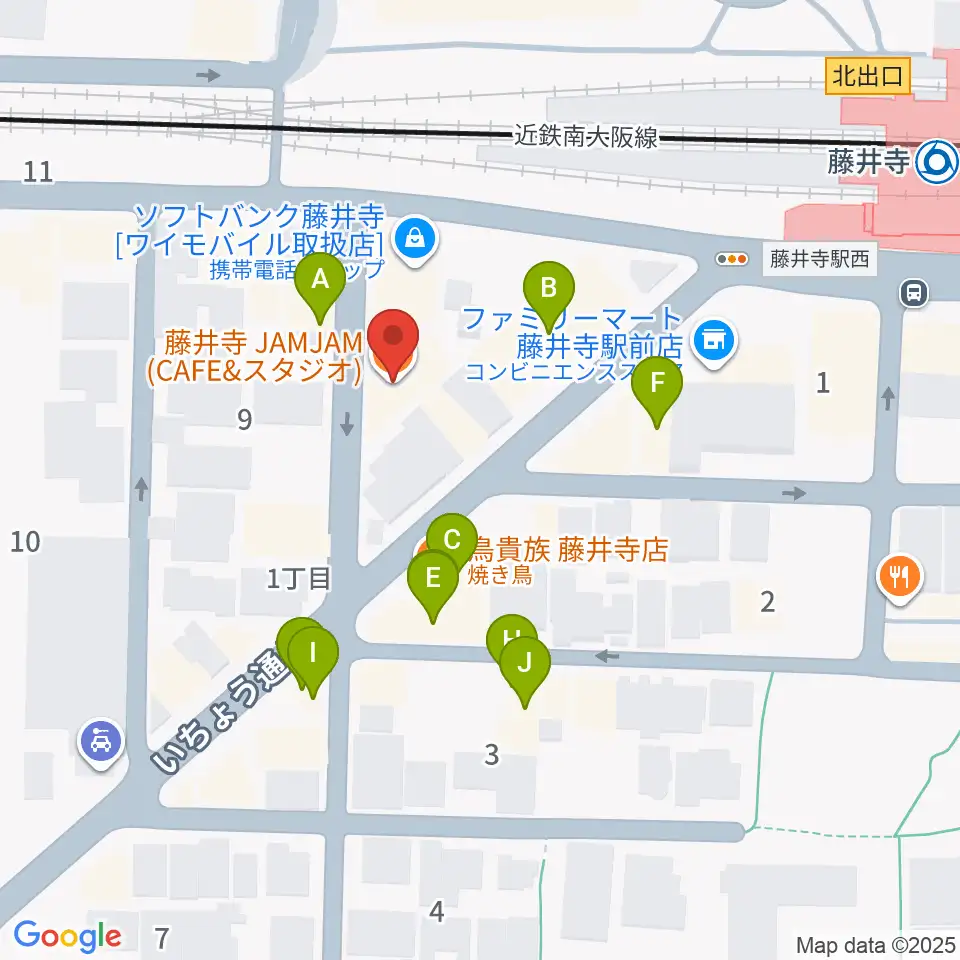 藤井寺JAMJAM周辺のファミレス・ファーストフード一覧地図