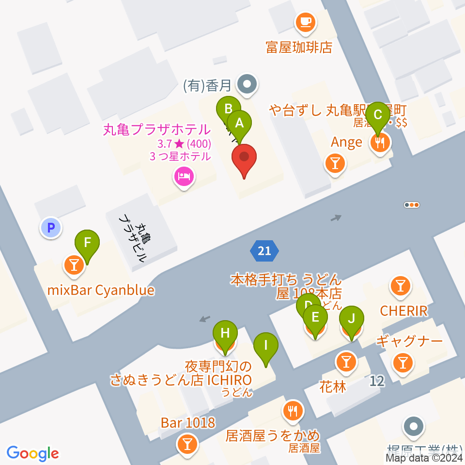 musiCafeマイゴ周辺のファミレス・ファーストフード一覧地図