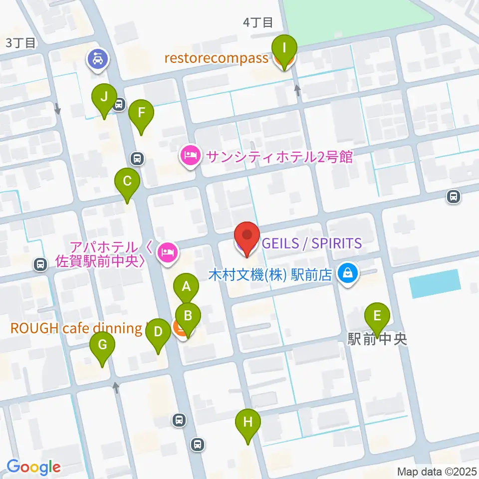 佐賀ガイルス周辺のファミレス・ファーストフード一覧地図