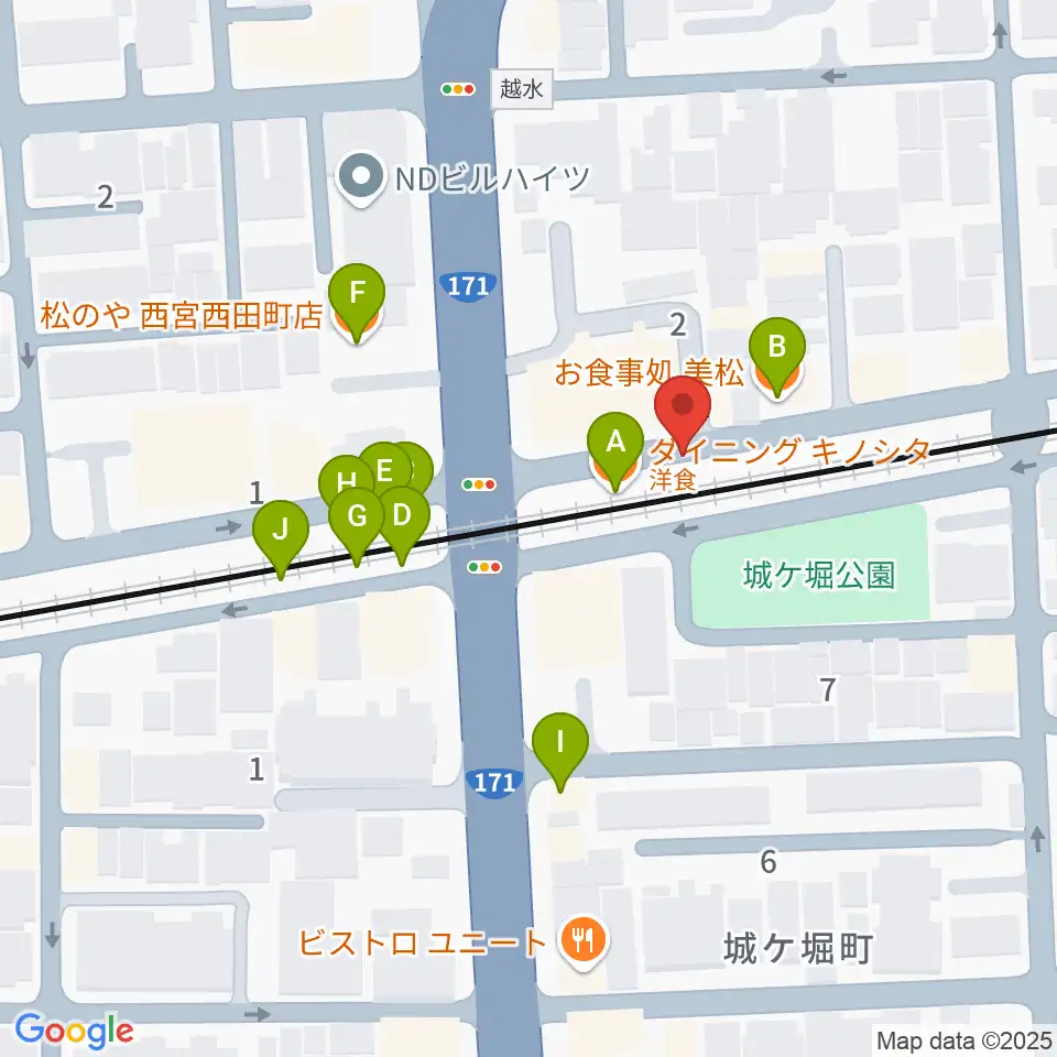 音楽スタジオ モンジャクシン周辺のファミレス・ファーストフード一覧地図