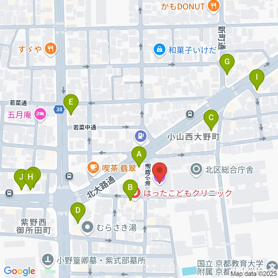 京都市北青少年活動センター周辺のファミレス・ファーストフード一覧地図