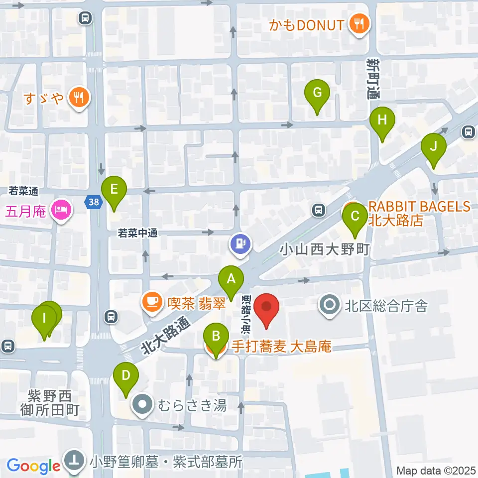 京都市北青少年活動センター周辺のファミレス・ファーストフード一覧地図