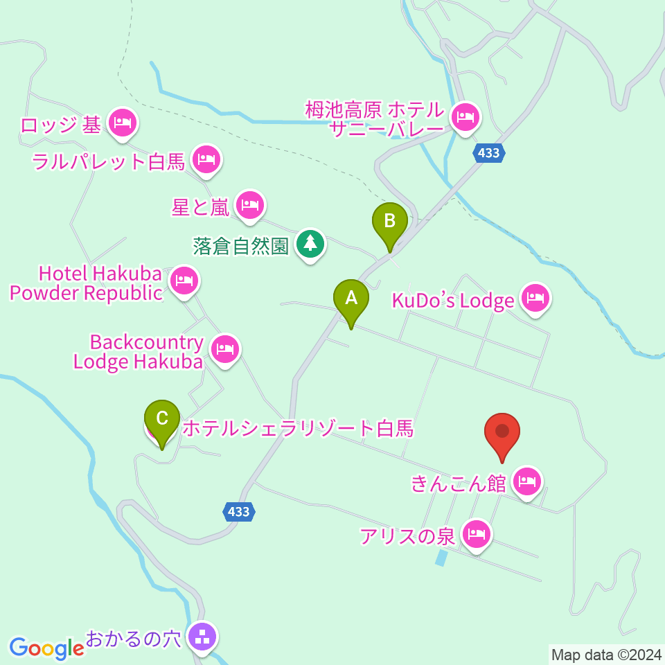 白馬アコースティック周辺のファミレス・ファーストフード一覧地図