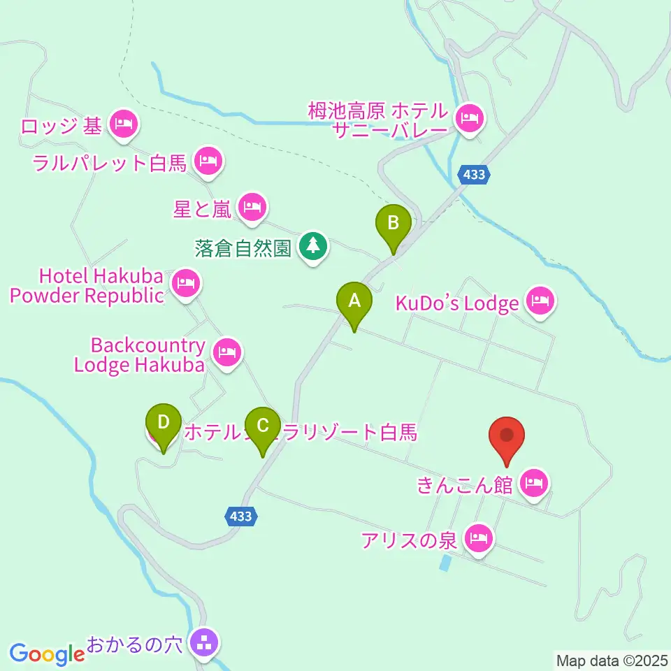 白馬アコースティック周辺のファミレス・ファーストフード一覧地図