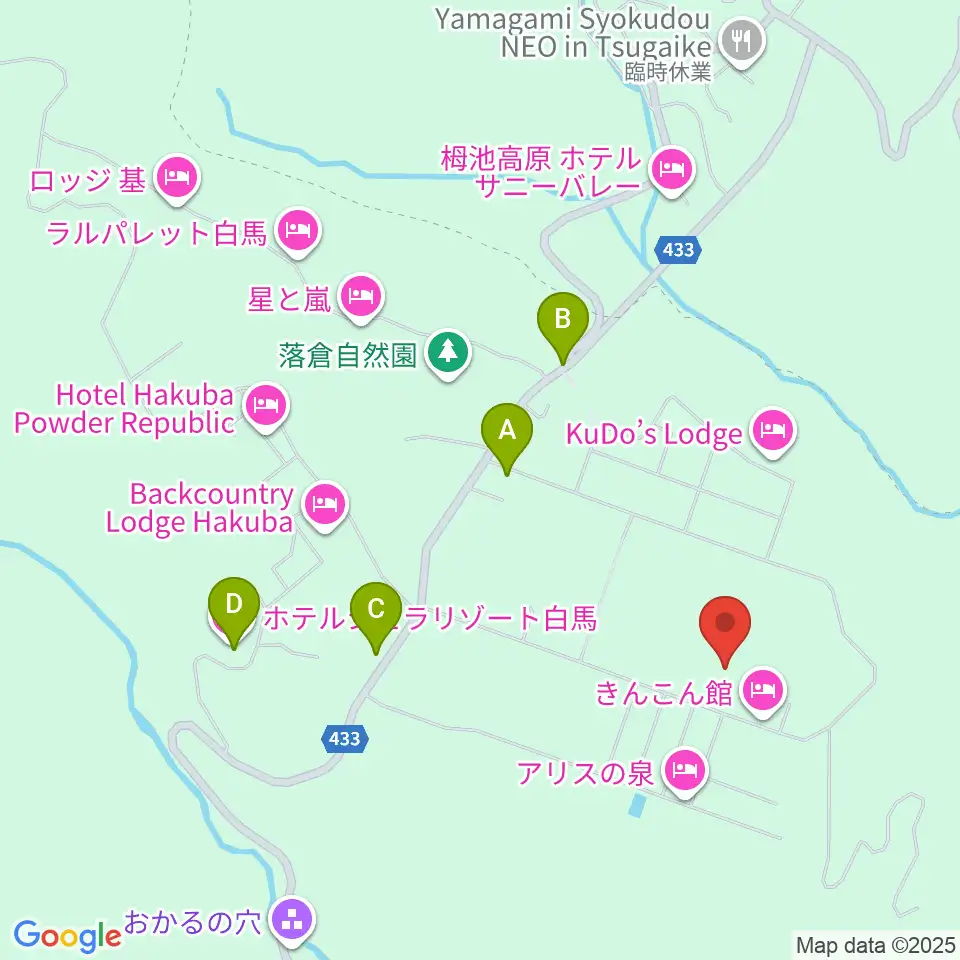白馬アコースティック周辺のファミレス・ファーストフード一覧地図