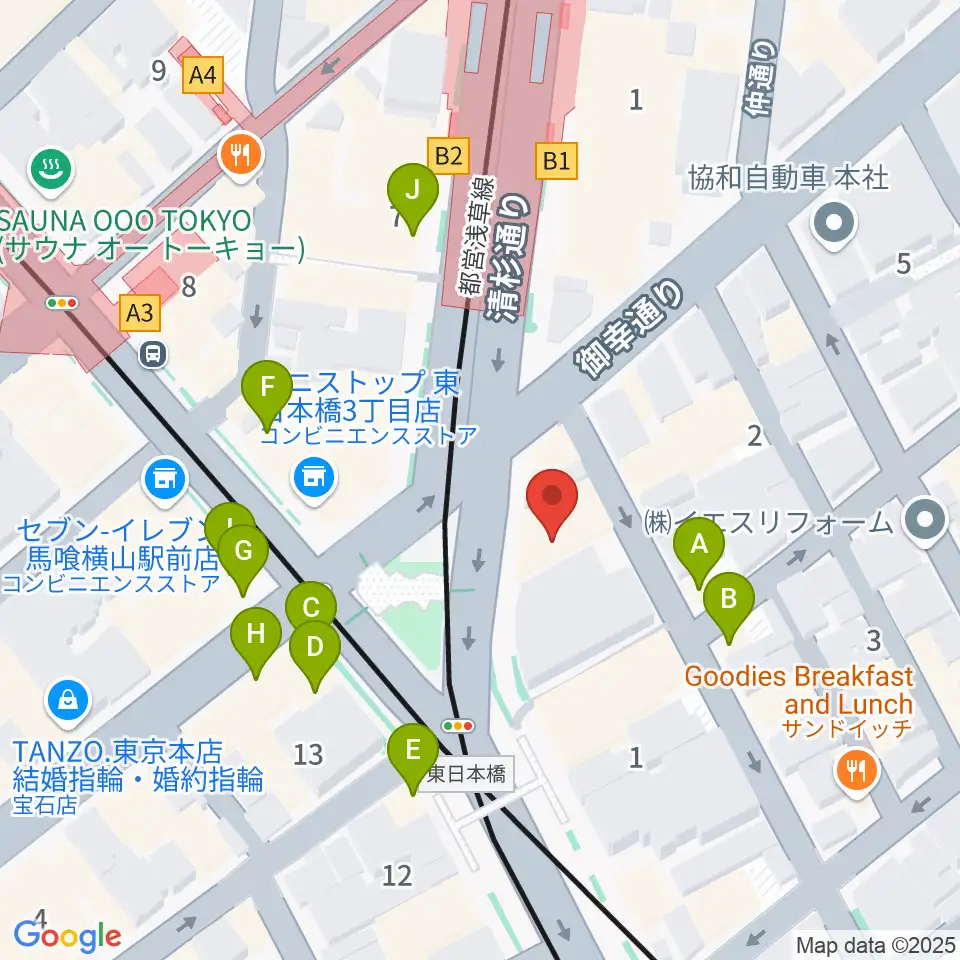 株式会社プリマ楽器周辺のファミレス・ファーストフード一覧地図