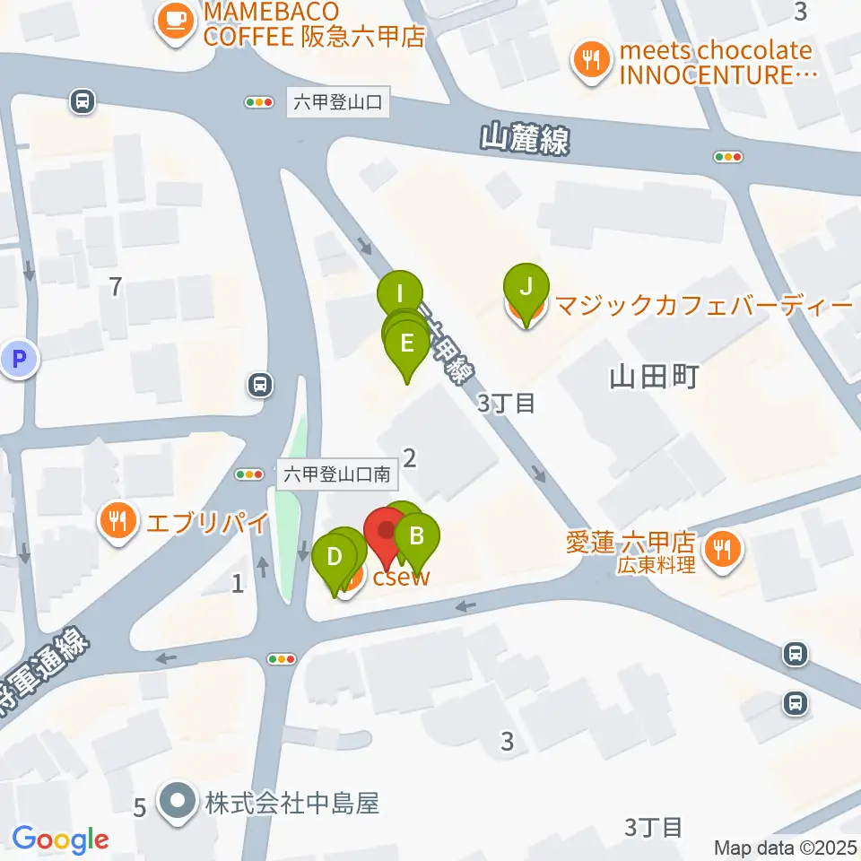 バイオリン工房 音屋周辺のファミレス・ファーストフード一覧地図