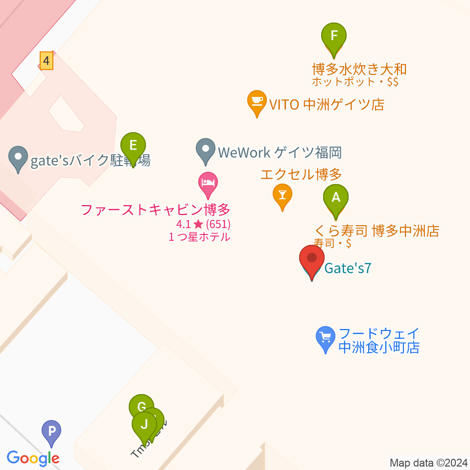 Gate's7周辺のファミレス・ファーストフード一覧地図