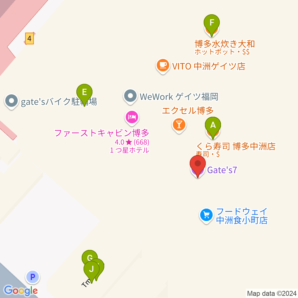 Gate's7周辺のファミレス・ファーストフード一覧地図