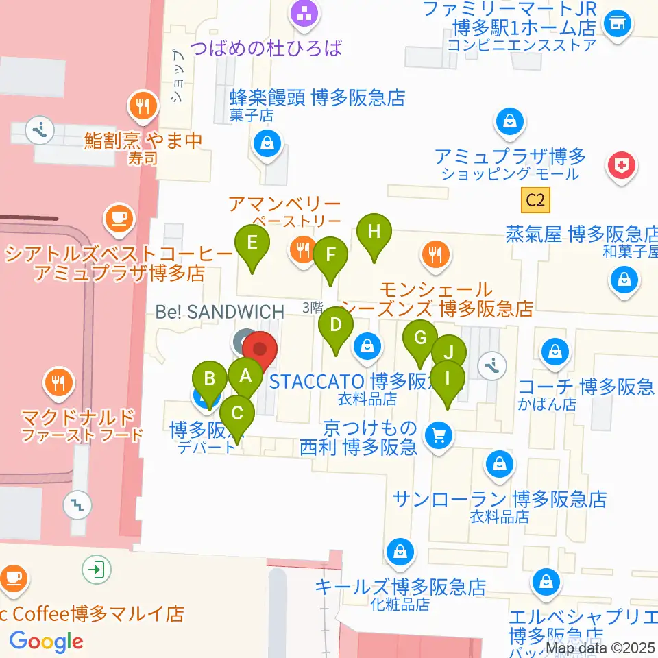 JR九州ホール周辺のファミレス・ファーストフード一覧地図