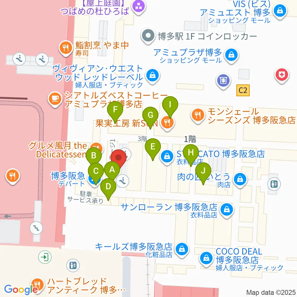 JR九州ホール周辺のファミレス・ファーストフード一覧地図