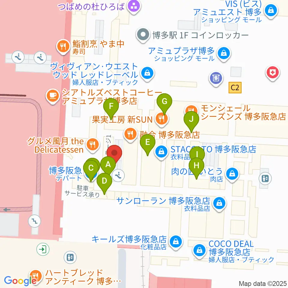 JR九州ホール周辺のファミレス・ファーストフード一覧地図