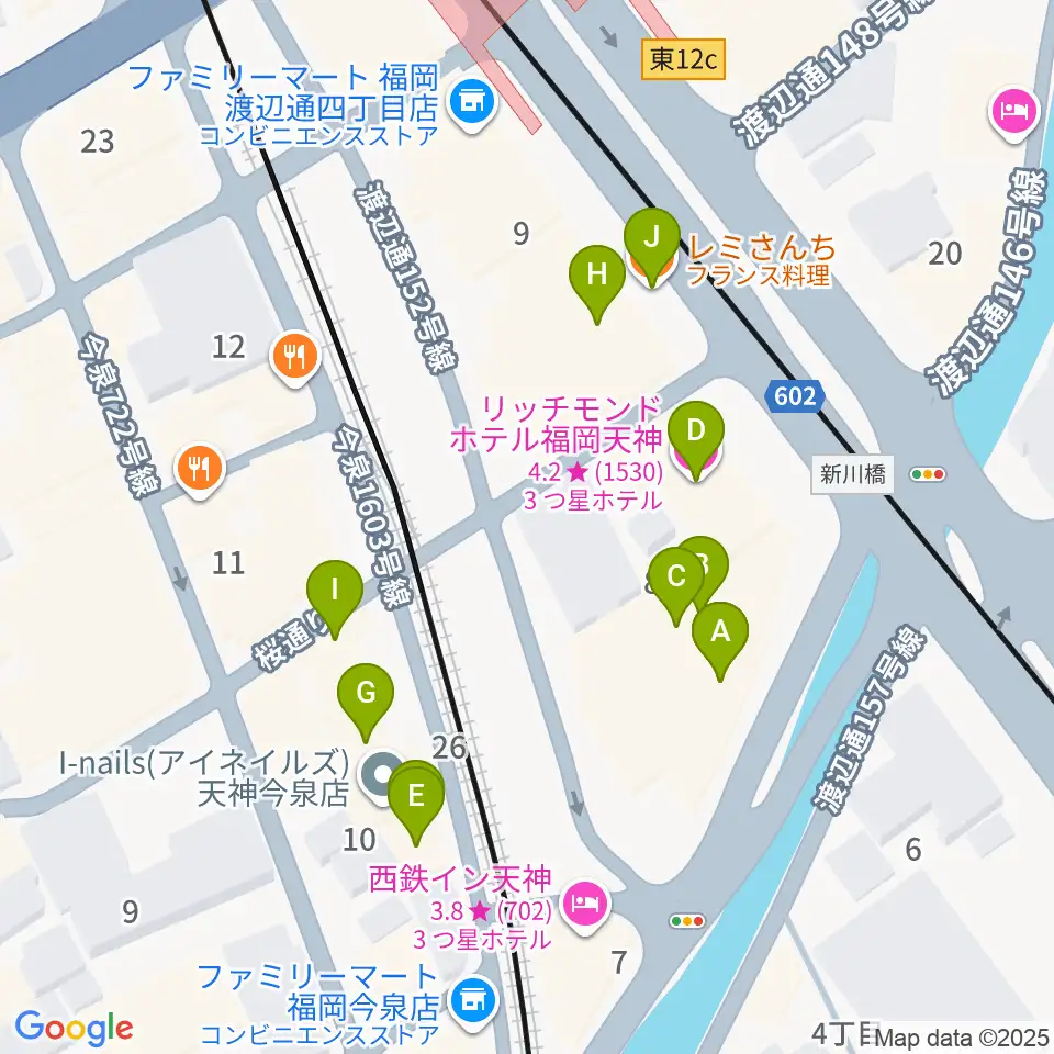 福岡トヨタホール スカラエスパシオ周辺のファミレス・ファーストフード一覧地図