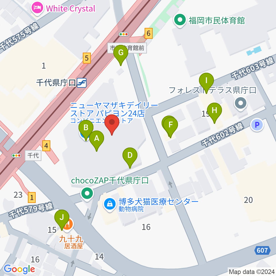 ガスホール周辺のファミレス・ファーストフード一覧地図