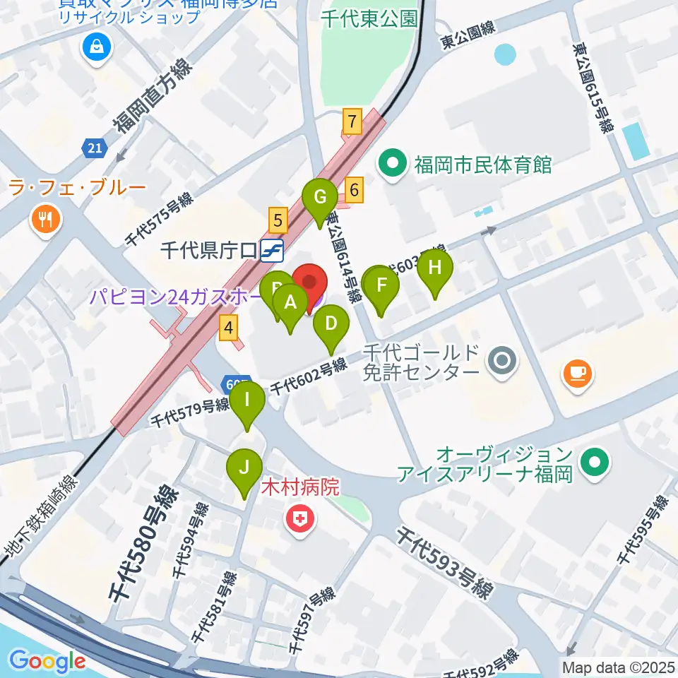 ガスホール周辺のファミレス・ファーストフード一覧地図