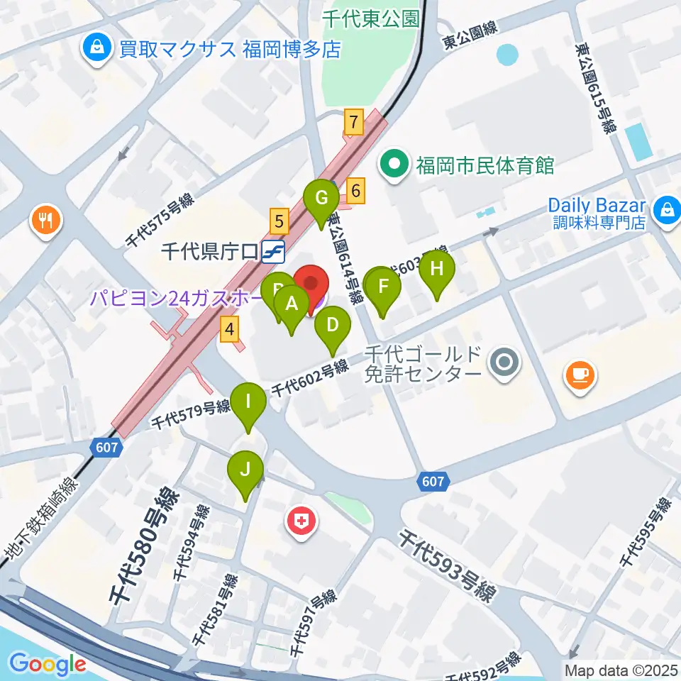ガスホール周辺のファミレス・ファーストフード一覧地図