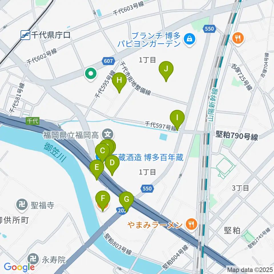 石蔵酒造 博多百年蔵周辺のファミレス・ファーストフード一覧地図