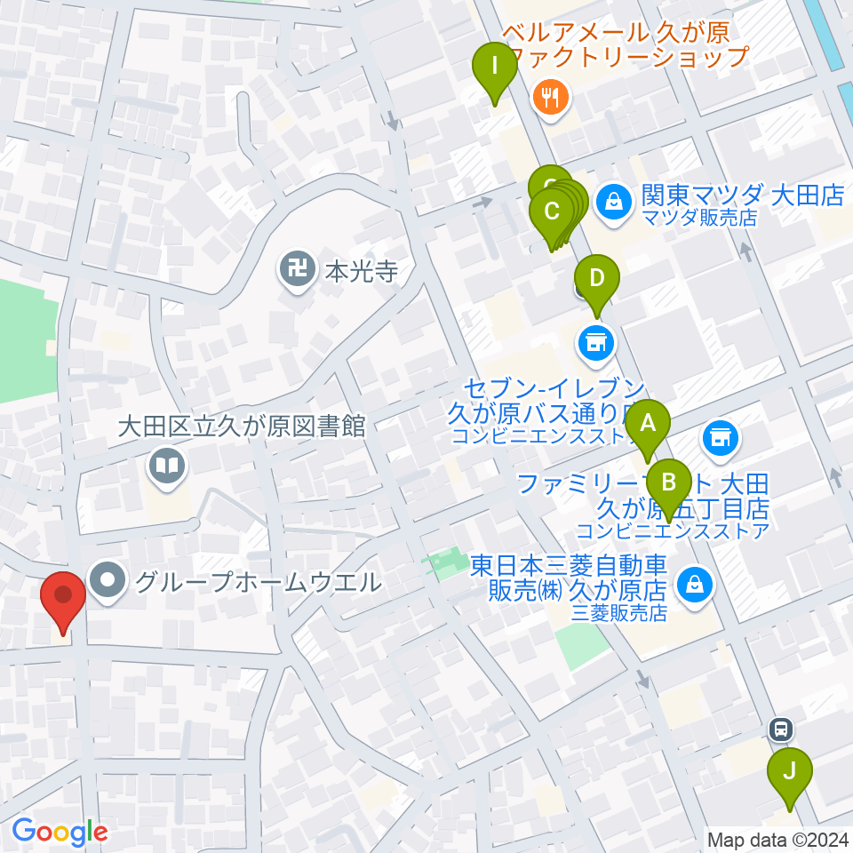 窪田ヴァイオリン教室周辺のファミレス・ファーストフード一覧地図