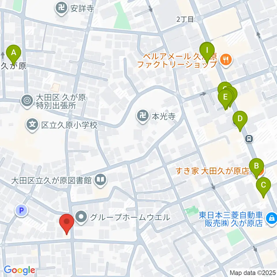 窪田ヴァイオリン教室周辺のファミレス・ファーストフード一覧地図