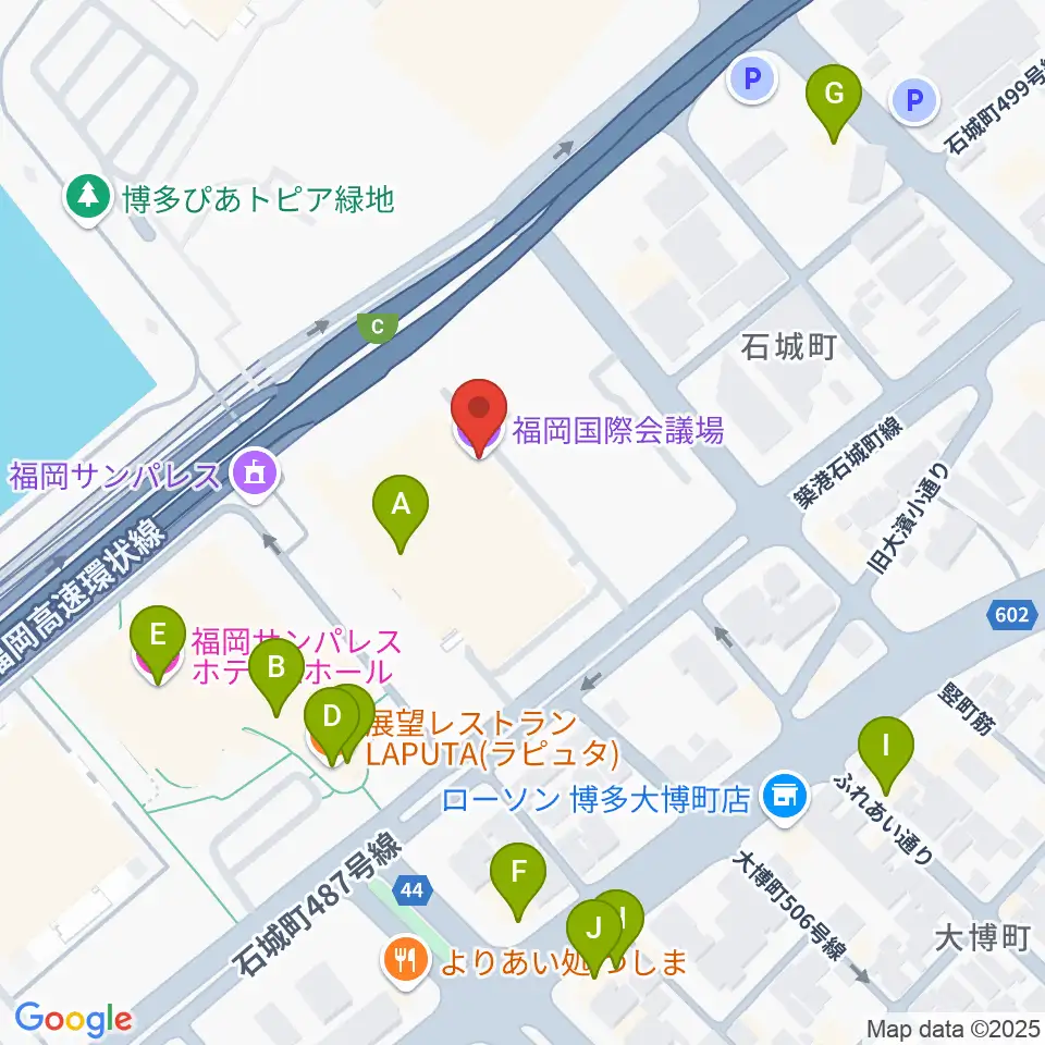 福岡国際会議場周辺のファミレス・ファーストフード一覧地図