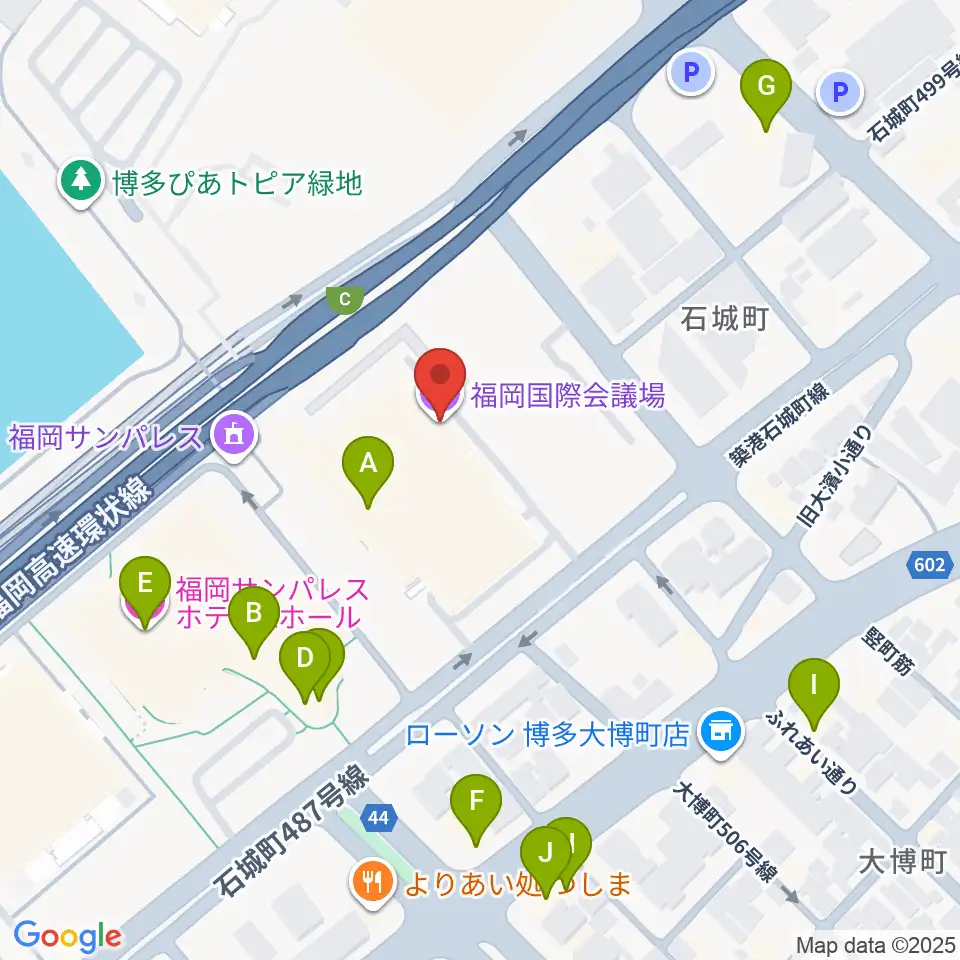 福岡国際会議場周辺のファミレス・ファーストフード一覧地図