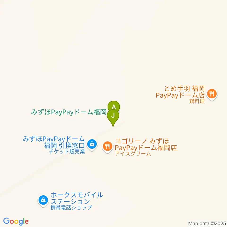みずほPayPayドーム福岡周辺のファミレス・ファーストフード一覧地図
