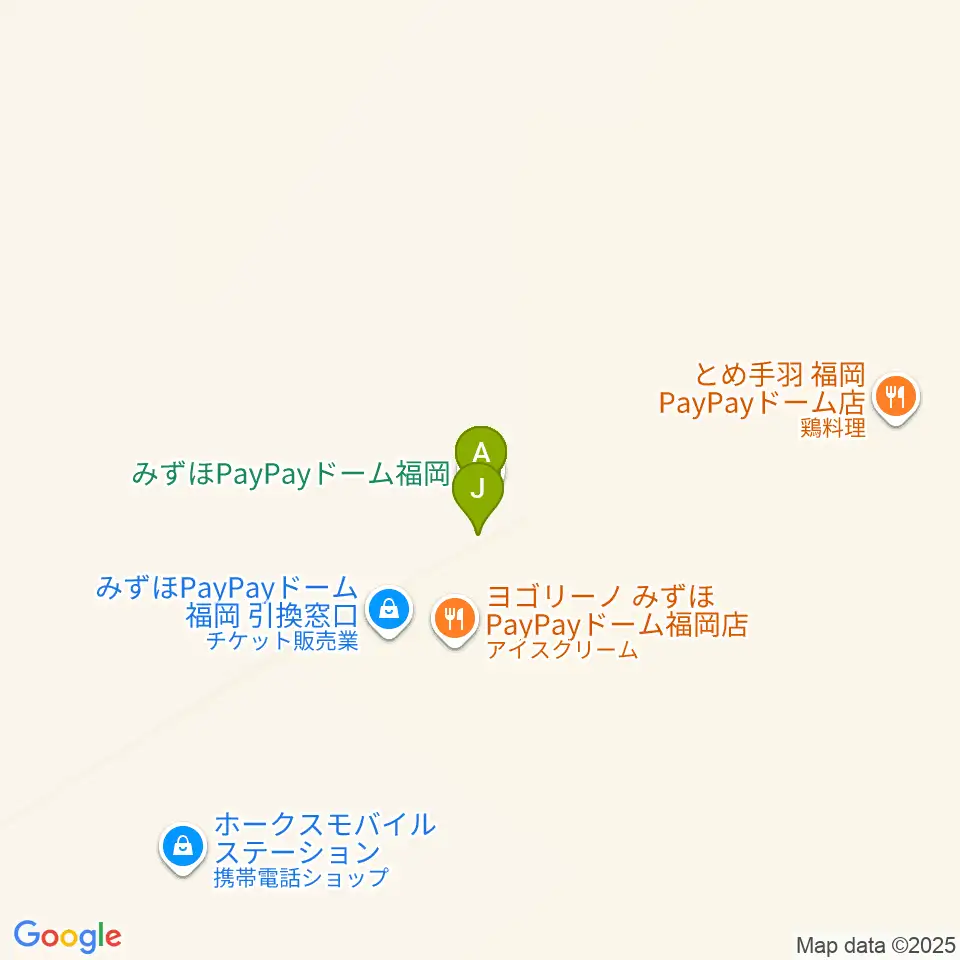 みずほPayPayドーム福岡周辺のファミレス・ファーストフード一覧地図